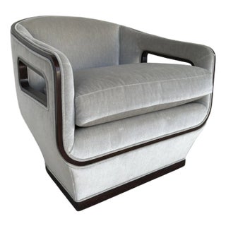 Theodore Alexander Mid-Century Modern Style Gray Velvet M. Bremen Swivel Chair For Sale