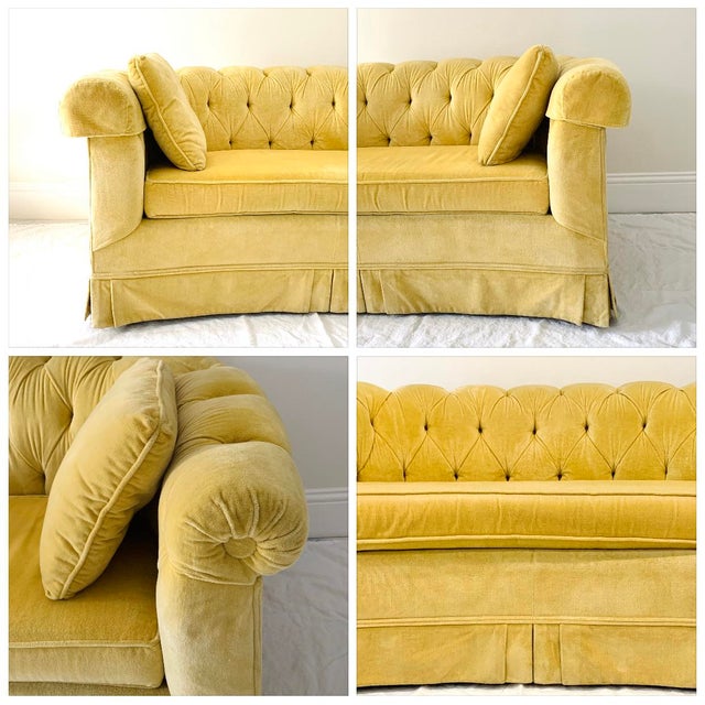 Vintage 1950s Hollywood Regency Tufted Yellow Velvet Loveseat Chairish
