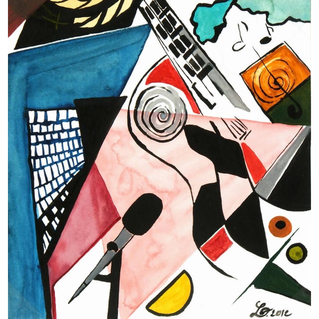 2010s Laure Pidet, Abstract Watercolor - La Guitare (The Guitar) For Sale - Image 5 of 5