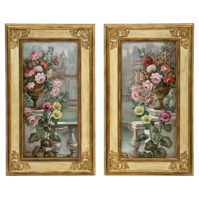 Vittorio Landi, Floral Still Lifes, Oil Paintings, 1990, Framed, Set of 2 For Sale