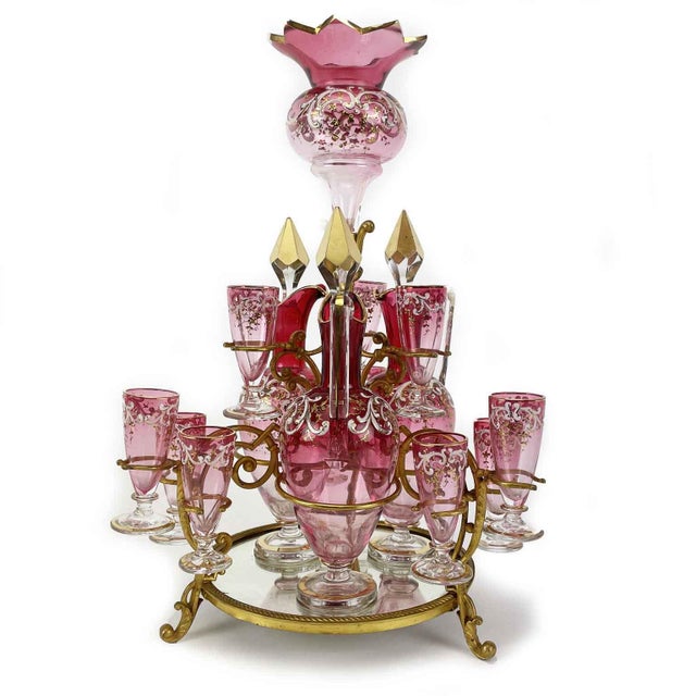 Gilded Metal Liquor Service with Flower Vase, Late 19th Century, Set of 18 For Sale - Image 11 of 11