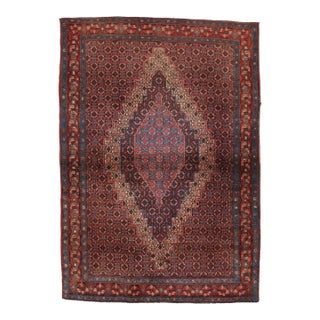 Antique Persian Tabriz Carpet, Wine Red, Ivory, Navy, Handmade Oriental Rug For Sale