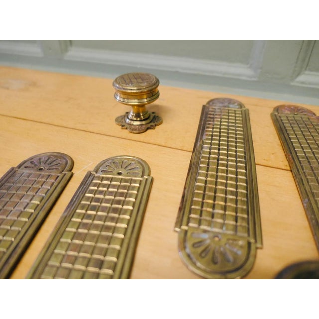 Arts and Crafts Brass Door Finger Plates and Knobs, Set of 10 For Sale - Image 5 of 8