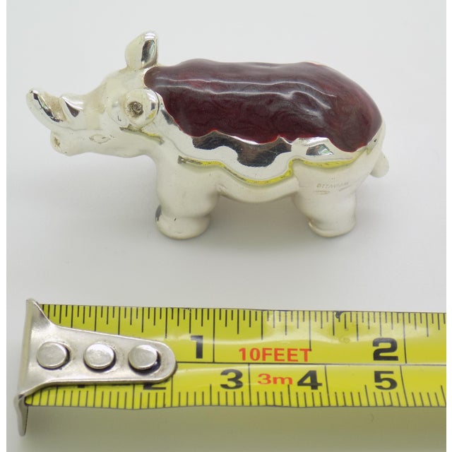 Vintage Italian Handmade Genuine Sterling Silver Enameled Rhino Figurine Ottaviani 925 Animal Miniature Cabinet Curiosity Rare Collector For Sale - Image 11 of 11