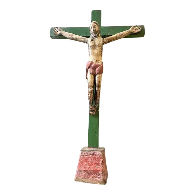 Wood Mid 18th Century Antique Spanish Colonial Wood and Gesso Crucifix For Sale - Image 7 of 7