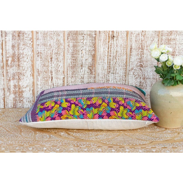 Indu Vintage Lumbar Boho Kantha Pillow For Sale - Image 4 of 9
