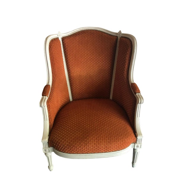 French Louis XVI Style Bergere Chair and Ottoman - a Set For Sale - Image 3 of 9