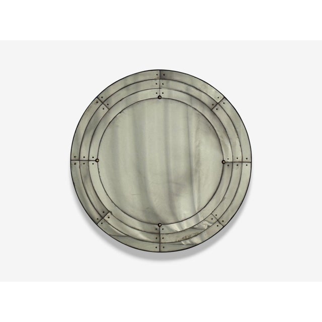 Contemporary Art Deco Style, Antique Glass, Painted Wood, Round Venetian Wall Mirror For Sale - Image 3 of 7