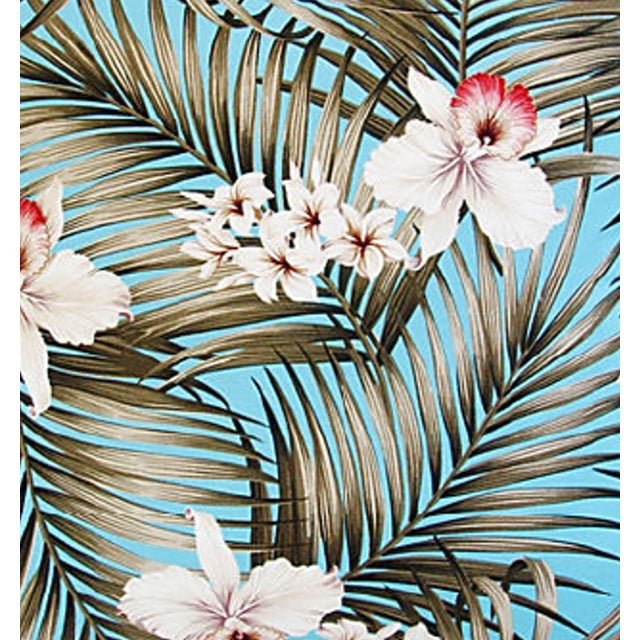 Large custom-tailored pillow in a vintage/never used cotton tropical theme fabric depicting palm leaves and orchid flowers...
