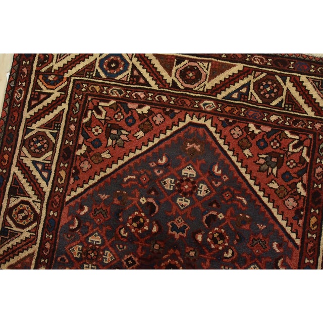 Hamedan Runner 3’8” X 9’10” Blue Wool Vintage Tribal Hand-Knotted Rug For Sale In Philadelphia - Image 6 of 13