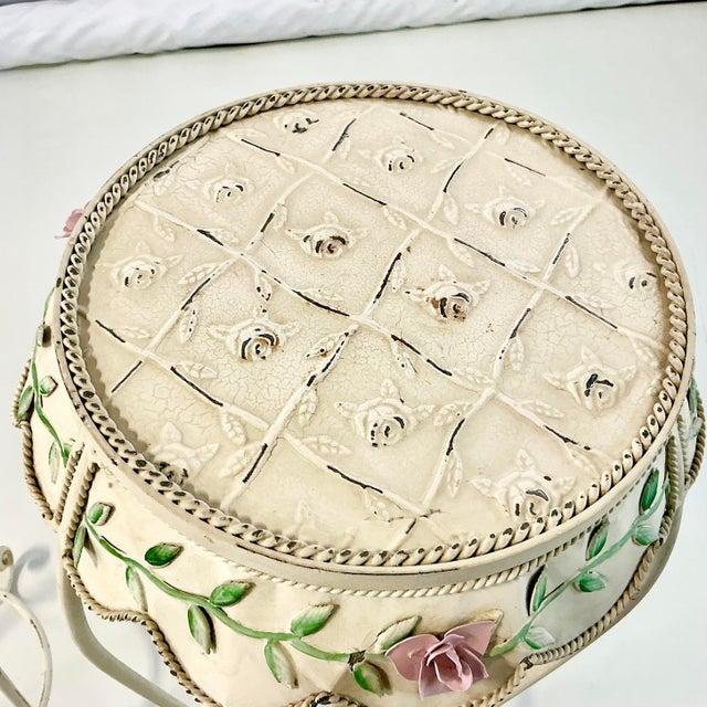 1950s Vintage French Style Boho Chic Scalloped Tole Rose Plant Stands - Set of 2 For Sale - Image 6 of 18