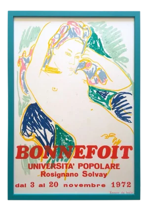 Alain Bonnefoit Vintage 1972 Silkscreen Print Framed Collector's Italian Exhibition Poster " Femme Nue Allongee "