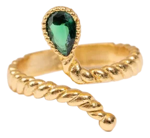 Emerald Glow Teardrop Green Gemstone Gold Adjustable Ring, Size 8