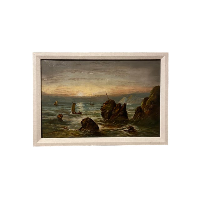 Nautical Mid-Century Sea Oil Painting With Linen Frame For Sale - Image 3 of 9