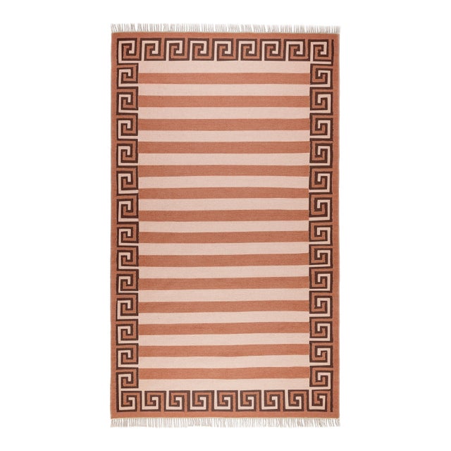 Part & Parcel Goods Wool Stripe Rug, 2’6” x 10', Bisque, Topaz and Chocolate For Sale