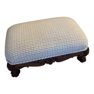 Early 20th Century Vintage Mahogany Ralph Lauren Houndstooth Footstool For Sale