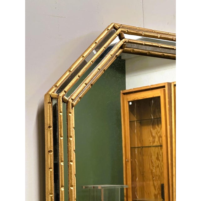 Hollywood Regency Vintage Faux Bamboo Gilt Mirror, 1980s. For Sale - Image 3 of 11