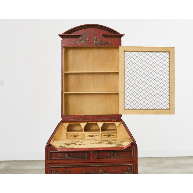 Late 19th Century English George III Style Lacquered Chinoiserie Secretary Bookcase For Sale - Image 5 of 12