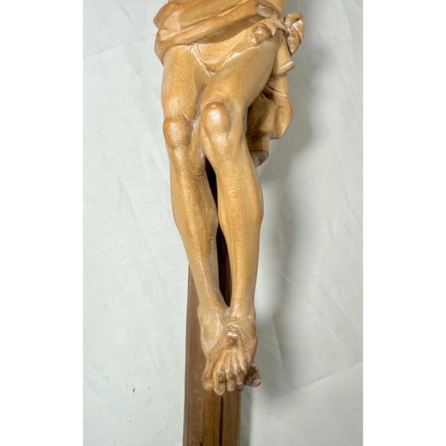1970s 1970s Share Large Vintage Hand Carved Wood Religious Jesus Crucified Cross Sculpture God For Sale - Image 5 of 16