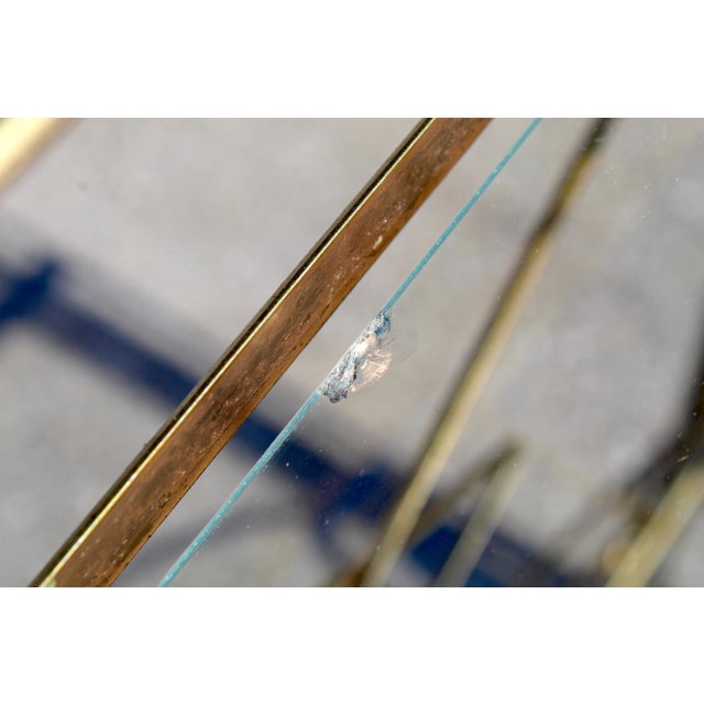 Mid-Century Modern Brass & Glass Bar Cart With Blue & Gold Medallion Top | Hollywood Regency For Sale - Image 17 of 18