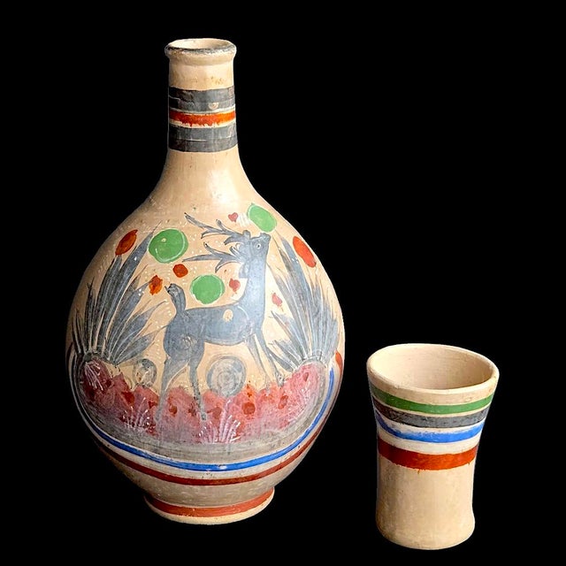 Jaru 1960s Tonalá Mexico Burnished Glaze Ceramic Water Jug/Decanter With Cup, 2 Piece Set For Sale - Image 4 of 12