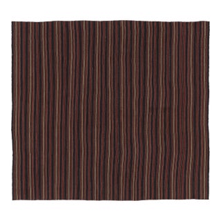 Vintage Persian Kilim, Square Rug With Brick and Navy Blue Stripes - Rug & Kilim For Sale