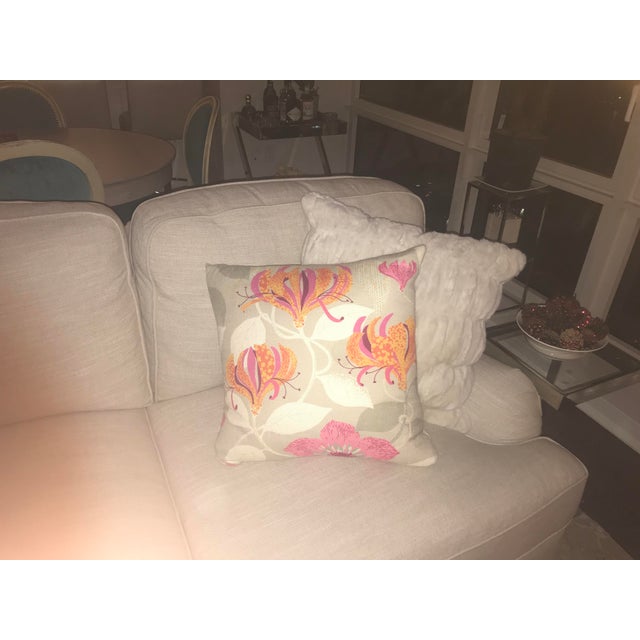 2010s Pink & Orange Floral Pillows - a Pair For Sale - Image 5 of 7