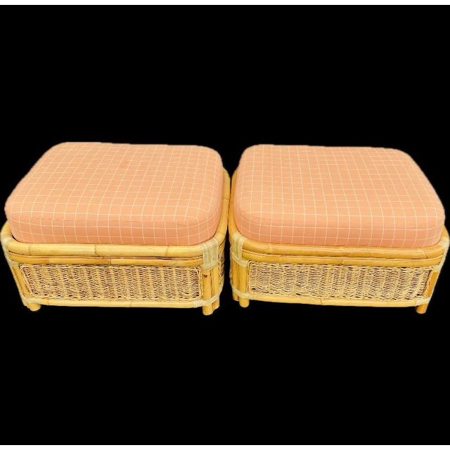 McGuire Vintage Large Pair of Organic Modern Large Bamboo Rattan Ottomans or Bench For Sale - Image 4 of 8
