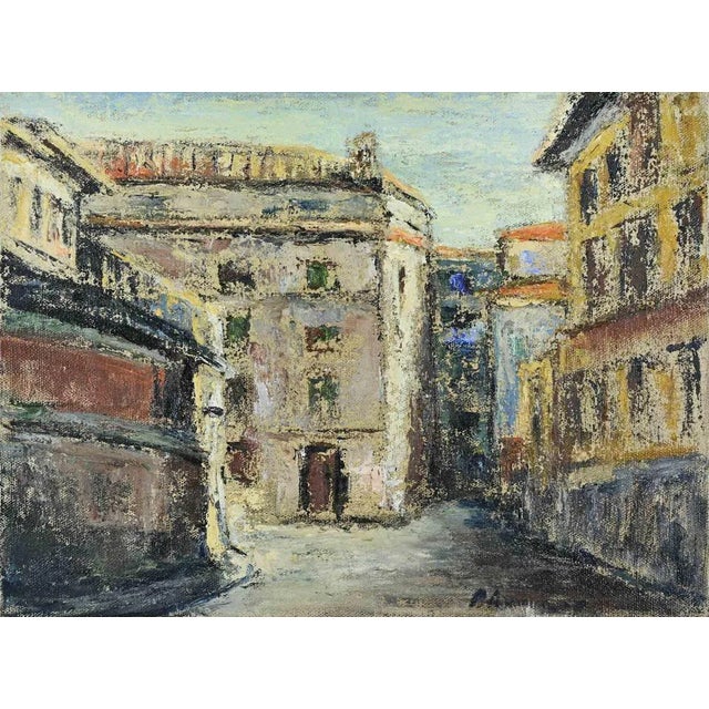 Pino Romanò, Square in Rome, Oil Painting, 1990s For Sale