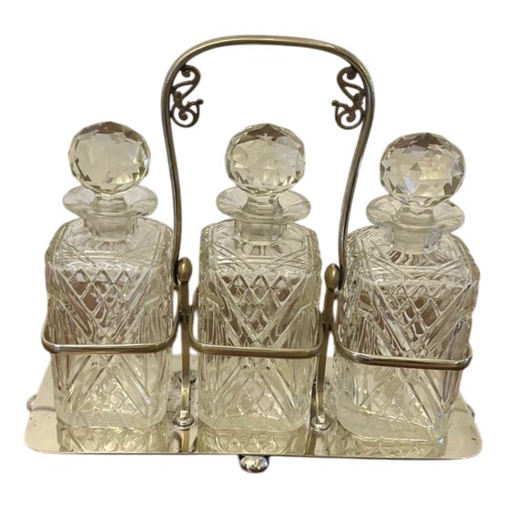 Antique Victorian Silver-Plated Tantalus, 1880s, Set of 4 For Sale