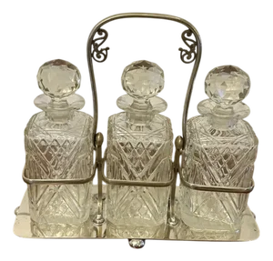 Antique Victorian Silver-Plated Tantalus, 1880s, Set of 4