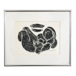 Mid Century Modern Reclining Nude Block Print George Constant Abstract Signed For Sale