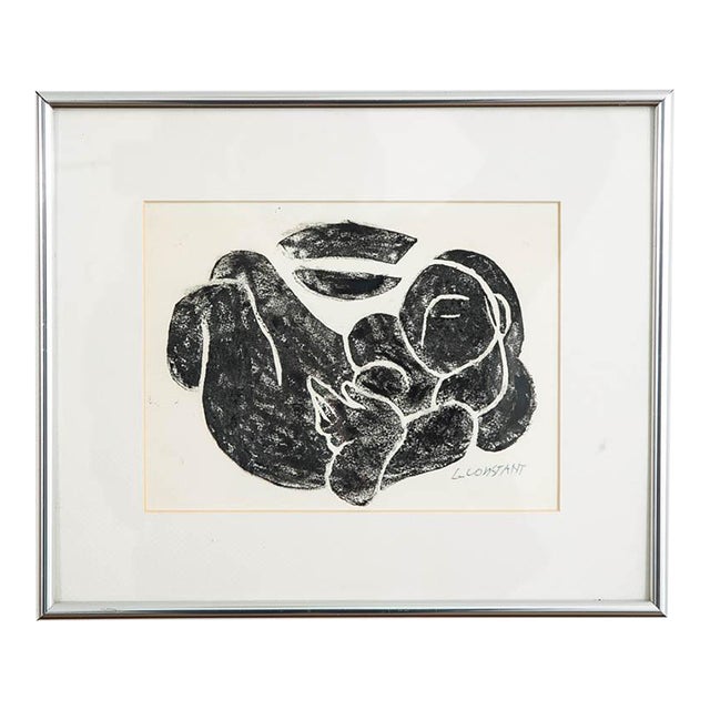 Mid Century Modern Reclining Nude Block Print George Constant Abstract Signed For Sale