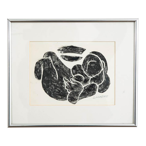 Mid Century Modern Reclining Nude Block Print George Constant Abstract Signed