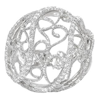 1970s 18K White Gold Diamond Filigree Scroll Band Ring Estate, Size 6.75 For Sale
