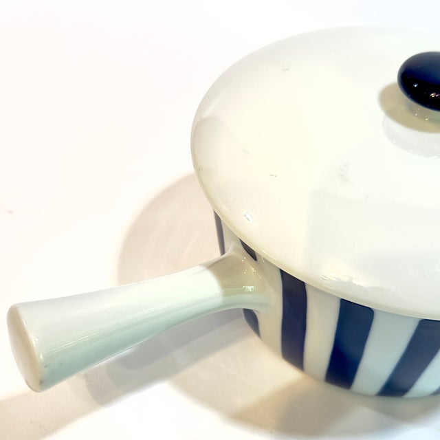 Vintage Danish Blue & White Striped Pot With Lid by Axel Brüel for Lyngby Porcelain For Sale - Image 11 of 13