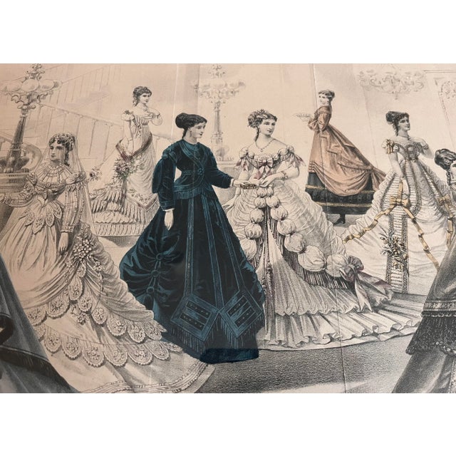 Antique 19th Century Fashion Hand Colored Fashion Magazine Advertisements - Framed Pair For Sale In Austin - Image 6 of 9