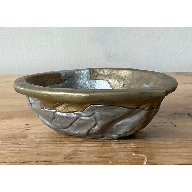 Mid-Century Modern Vintage Brass and Pewter Walnut Bowl For Sale - Image 3 of 12