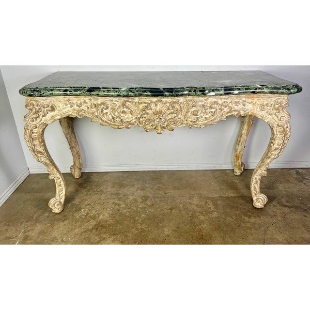 French Carved Louis XV Style Console With Marble Top For Sale - Image 4 of 16