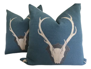 Contemporary Uncle Buck in Teal Down-Filled Pillows- a Pair