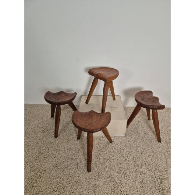 Rustic Stools in the style of Jean Touret, 1950s, Set of 4 For Sale - Image 5 of 18