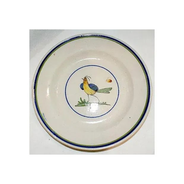 Fun French faience bowl with a bluebird motif, no maker's mark. Some normal ironstone age wear as seen.