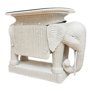Wicker Elephant Bar W/ Mirror Top and Hidden Storage For Sale