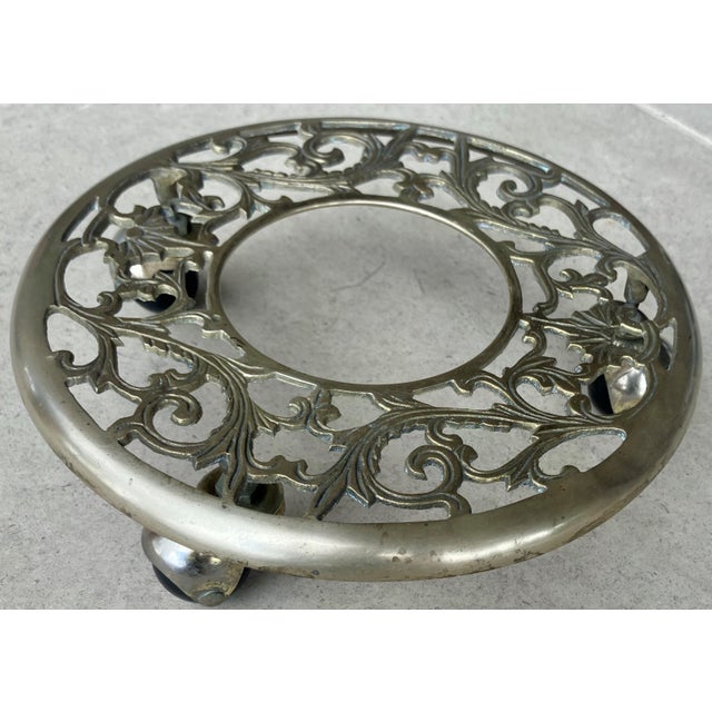 Circa 1970 Cast Brass Leaf & Vine “Filigree” Design Rolling Plant Caddy For Sale - Image 15 of 16