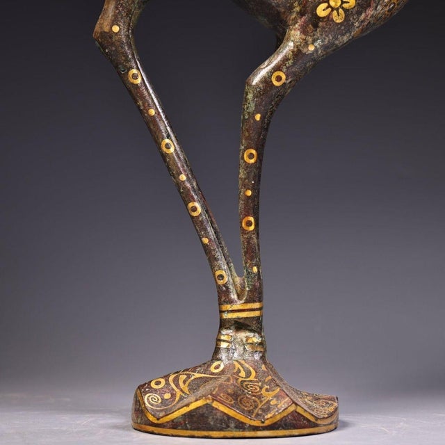 Early 20th Century Gold-Inlaid Bronze Deer Sculpture – 18.9" Archaic Style Figure For Sale In Los Angeles - Image 6 of 10