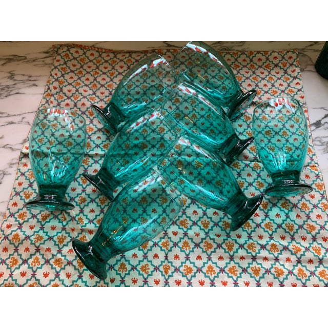 2010s Teal Glass Water Goblets Set of 8 For Sale - Image 5 of 12