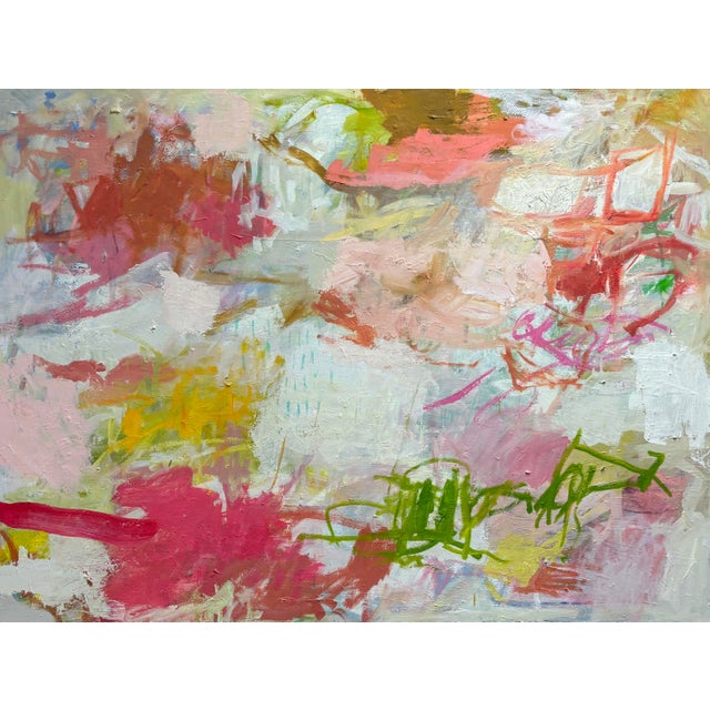 A cheerful burst of spring colors make this abstract oil painting a breath of fresh air.