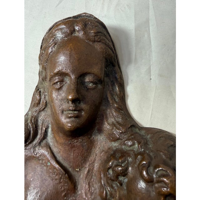 Antique A. Wallrae Thick Heavy Cast Bronze Religious Baby Jesus Mary Wall Plaque For Sale In New York - Image 6 of 13
