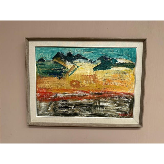 Original Vintage Swedish Oil on Panel – “Abstract Landscape” by Ragnar Godin – Signed & Dated 1968 – Framed – 61 × 81.5 cm...