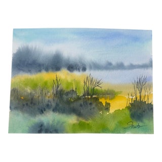 “Golden Marsh at Dusk” Signed Original Atmospheric Landscape by Nancy Smith For Sale